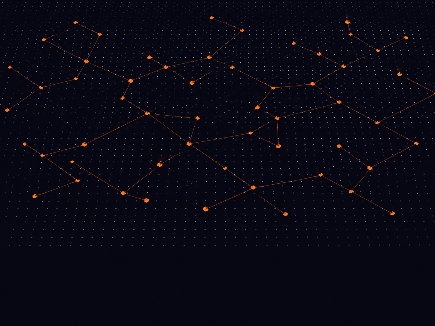 A network of orange points linked across a dotted grid